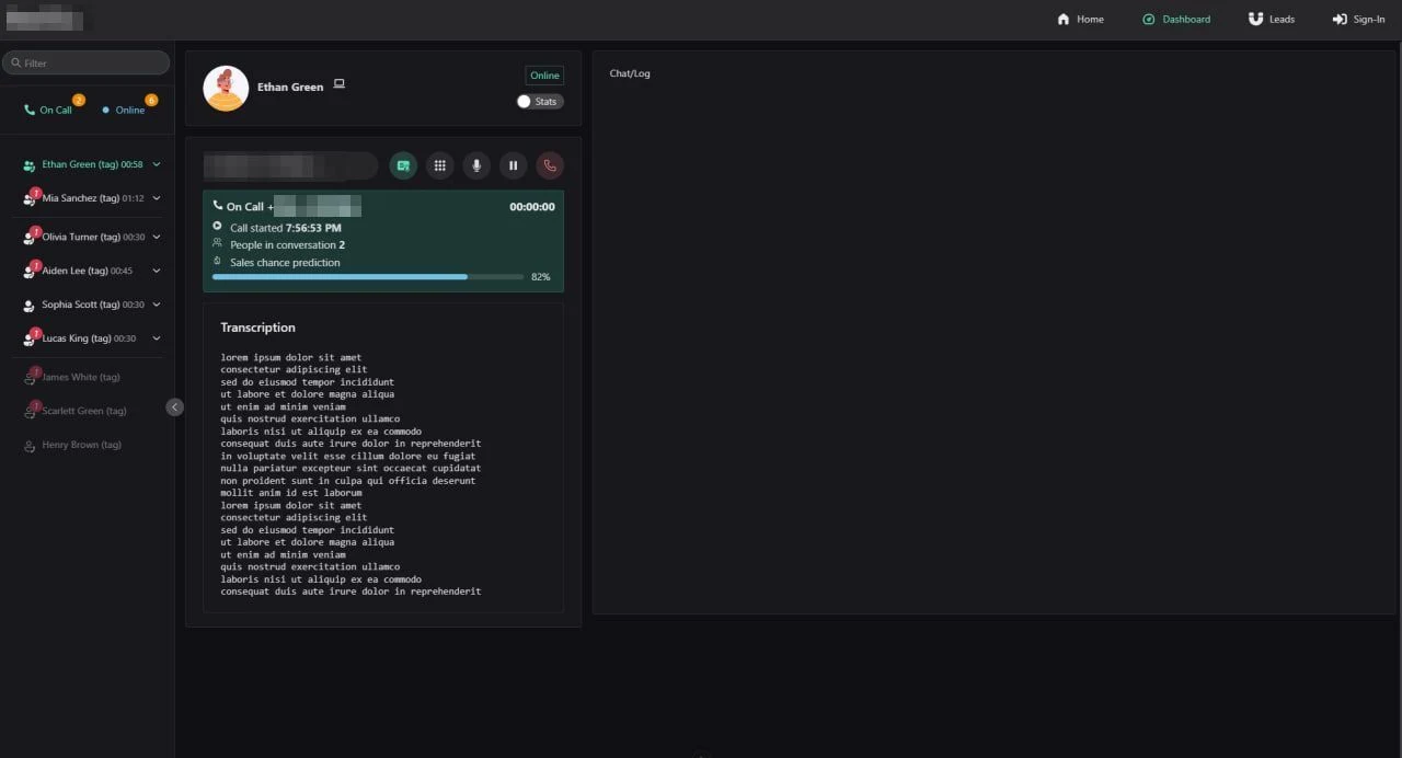 Live call transcription inside the operator interface